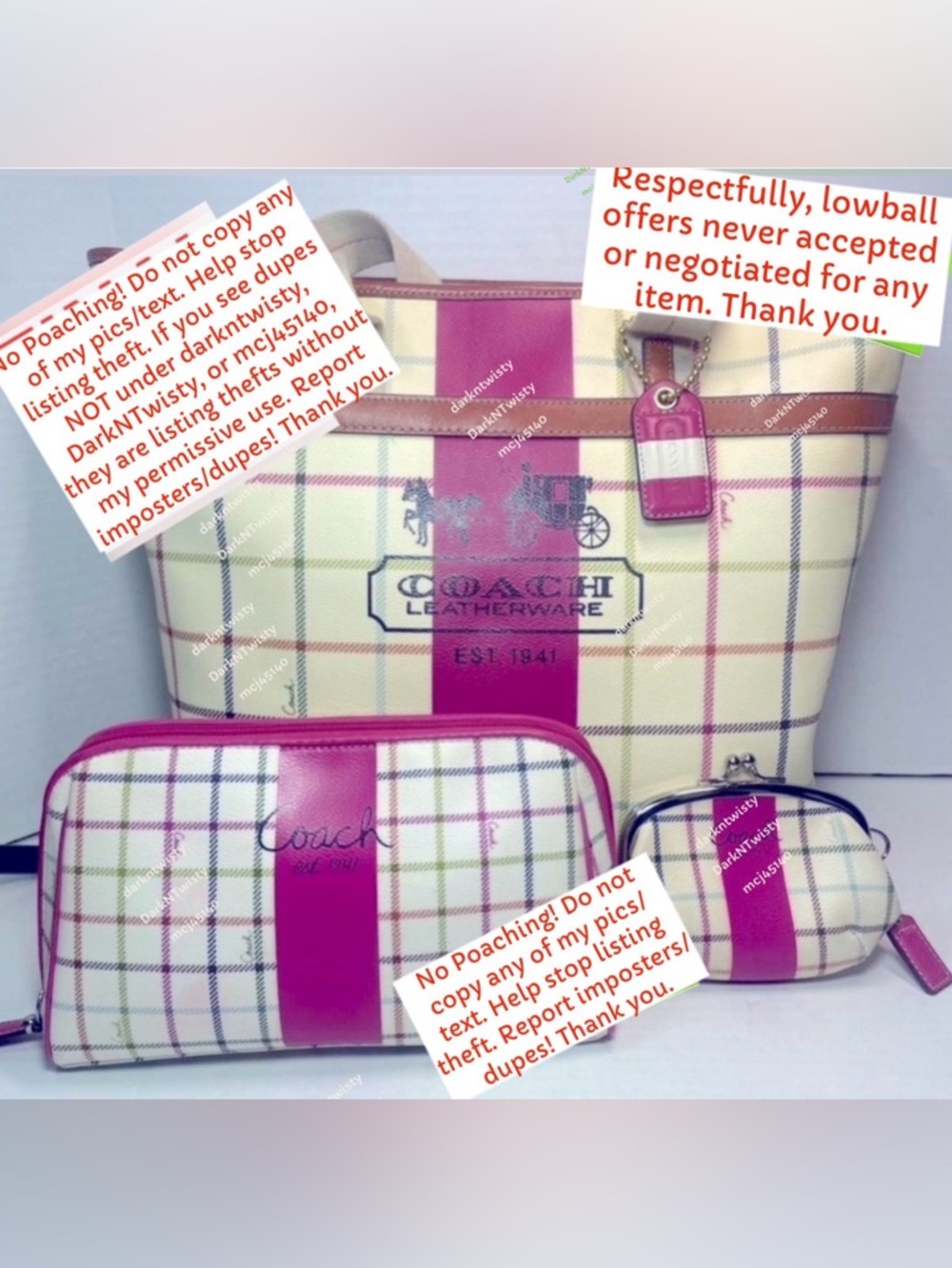 GREAT GIFT!! RARE Coach 3 piece Tote, cosmetic bag, change purse set PRICE FIRM